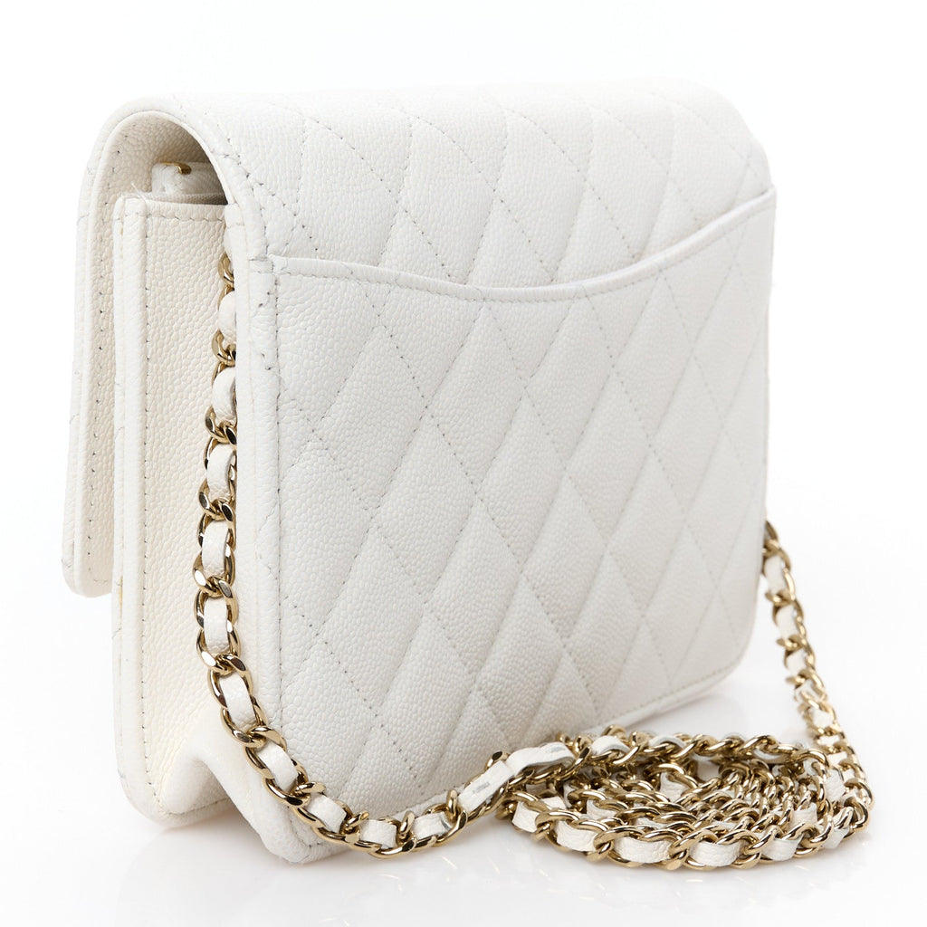 Caviar Quilted Square Wallet On Chain WOC White