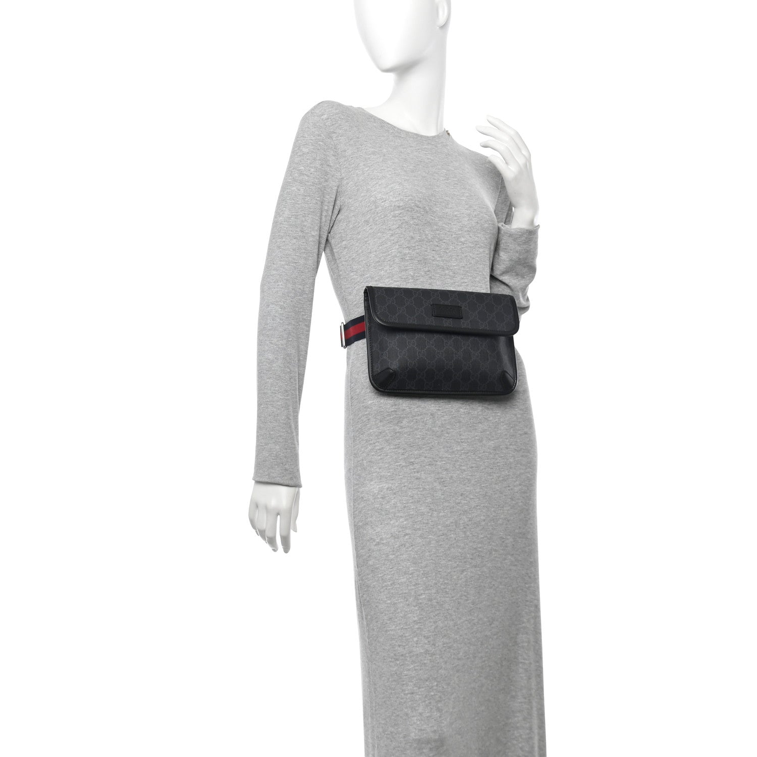 GG Supreme Monogram Web Slim Belt Bag Black Grey