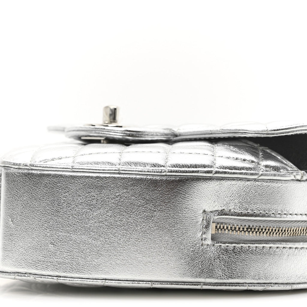 Metallic Lambskin Quilted CC In Love Heart Bag Silver