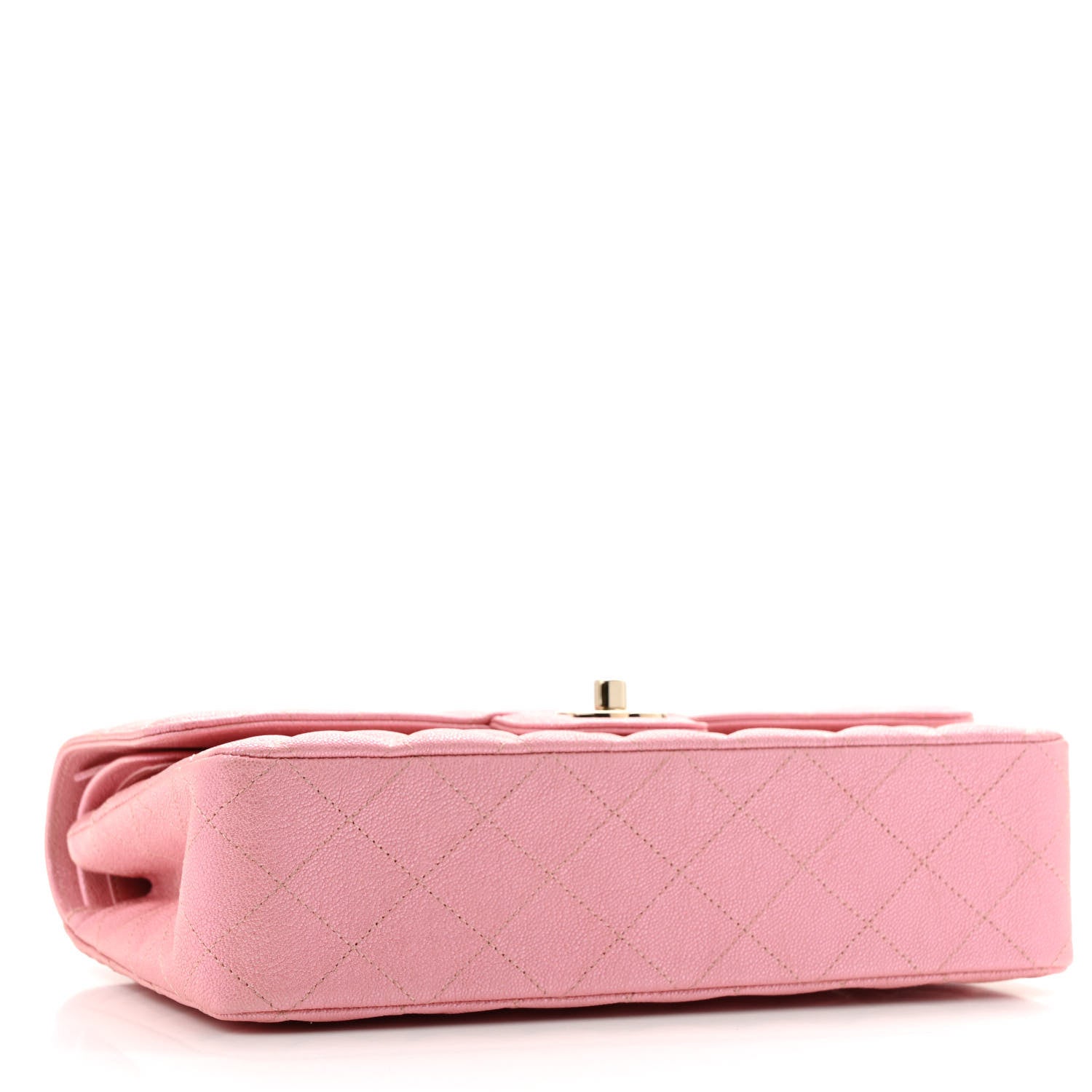 Iridescent Caviar Quilted Medium Double Flap Rose Pink