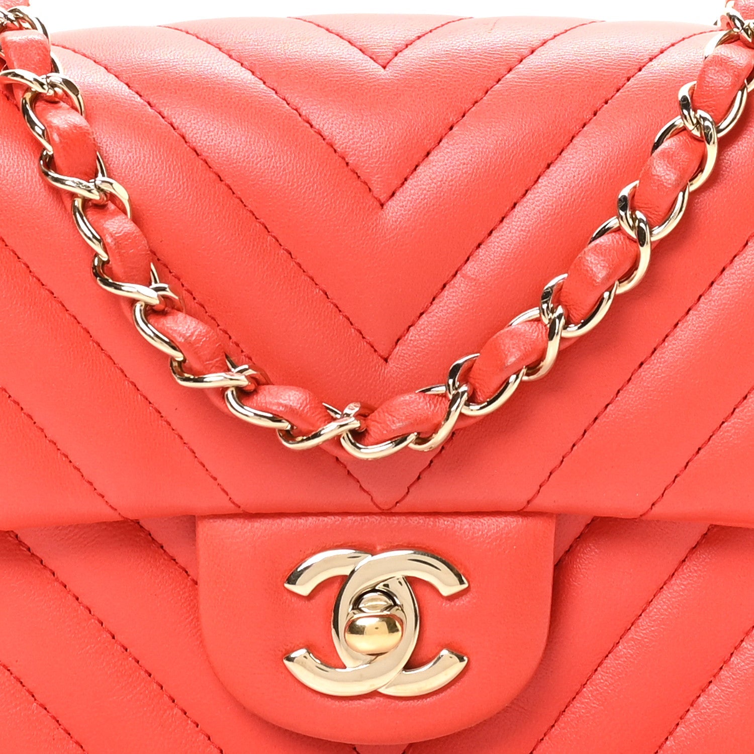 Lambskin Chevron Quilted Mini Rectangular Flap Red