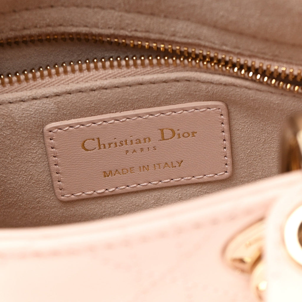 Lambskin Cannage Crystal Mini Lady Dior Powder Pink