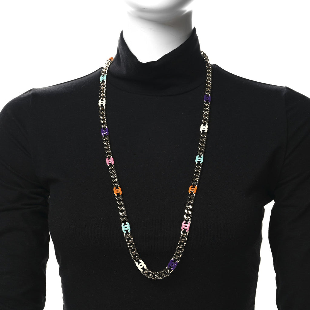 Metal Enamel Chain CC Necklace Gold Multicolor