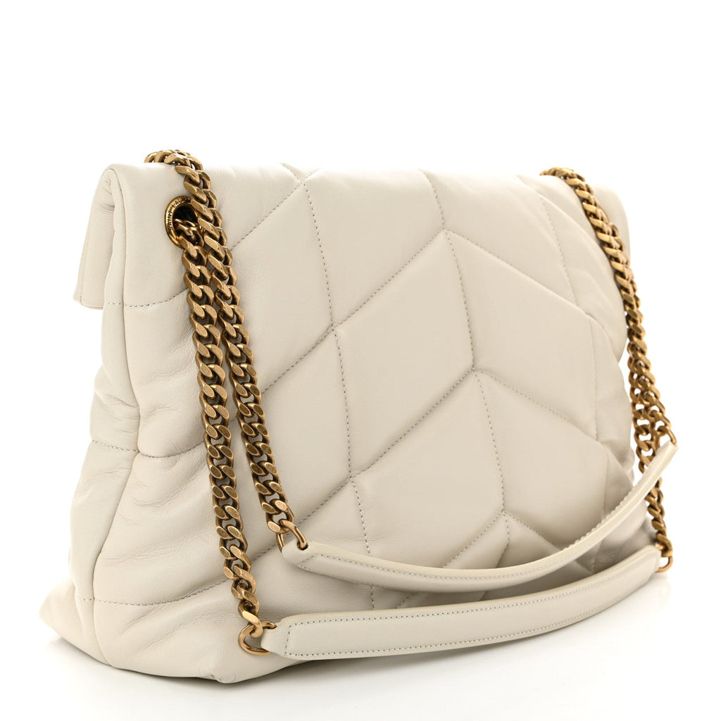 Lambskin Quilted Medium Loulou Puffer Monogram Chain Satchel Crema Soft