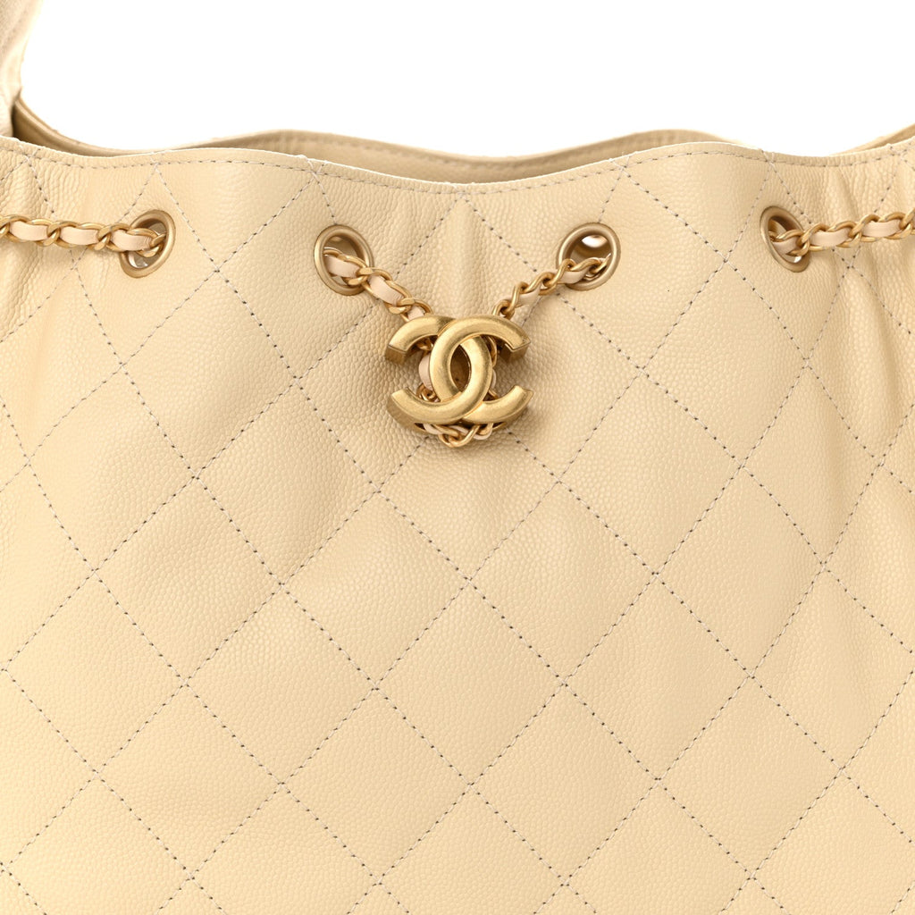 Caviar Quilted Small Chanel 25 Handbag Light Beige