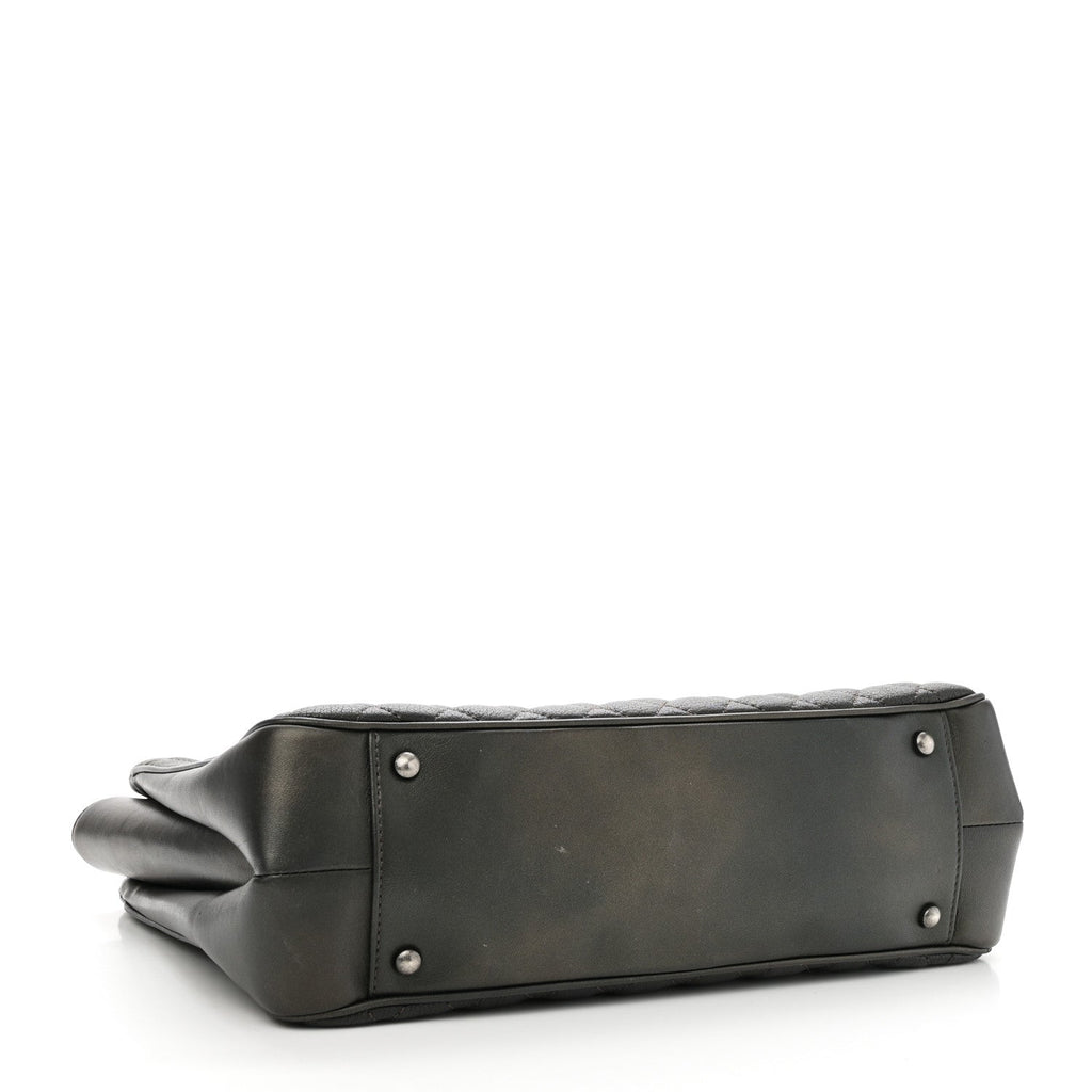 Metallic Goatskin Quilted Medium Rock In Rome Tote Charcoal