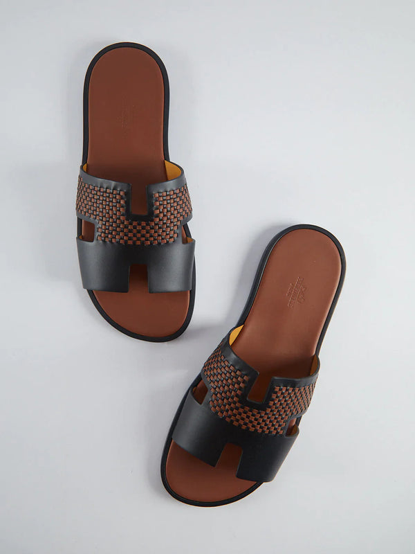 Hermès Izmir Sandals (Black & Gold)