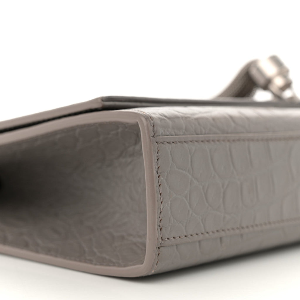 Calfskin Crocodile Embossed Medium Classic Monogram Kate Tassel Satchel Fog