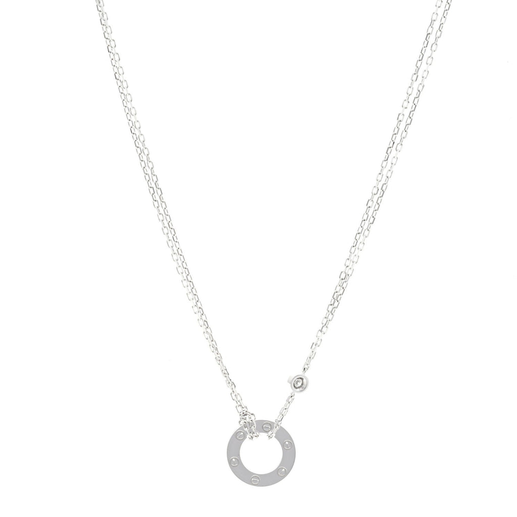 18K White Gold 2 Diamond LOVE Necklace
