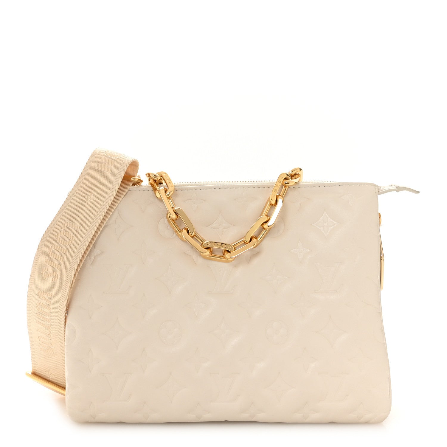 Lambskin Embossed Monogram Coussin PM Cream