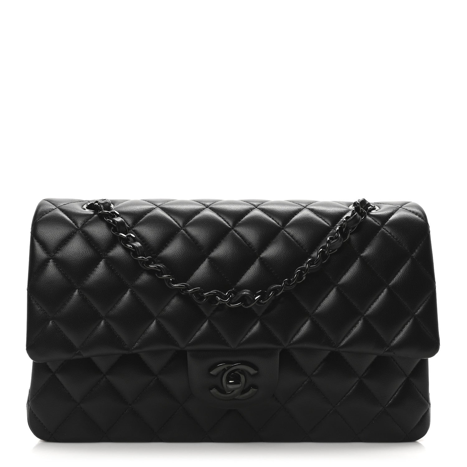 Lambskin Quilted Medium Double Flap So Black