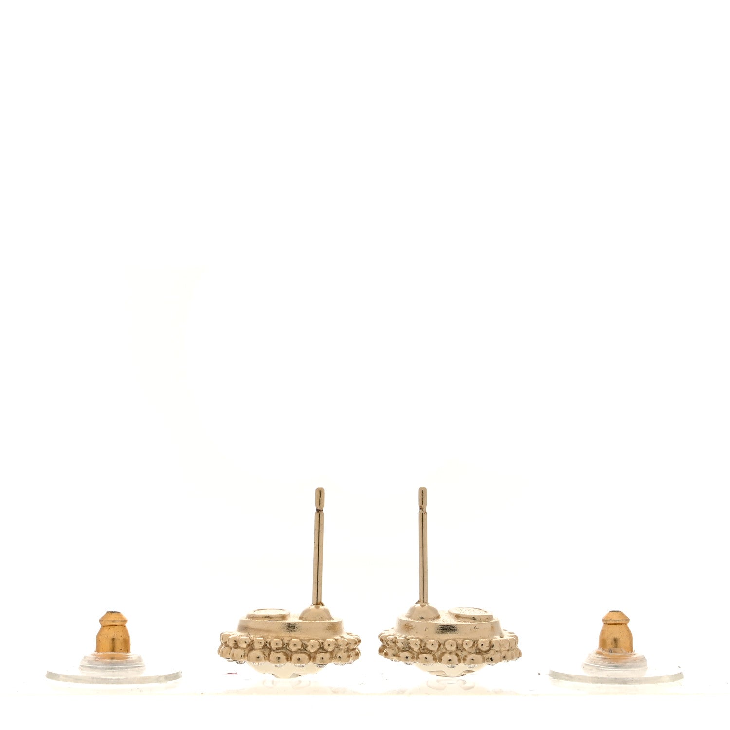 Metal Pearl Crystal CC Round Earrings Light Gold