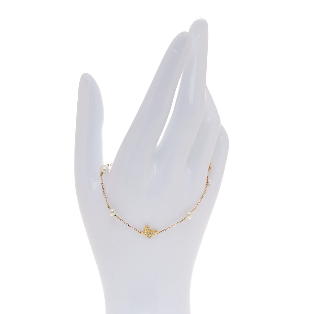 18K Yellow Gold Diamond Akoya Cultured Pearl Butterfly Bracelet