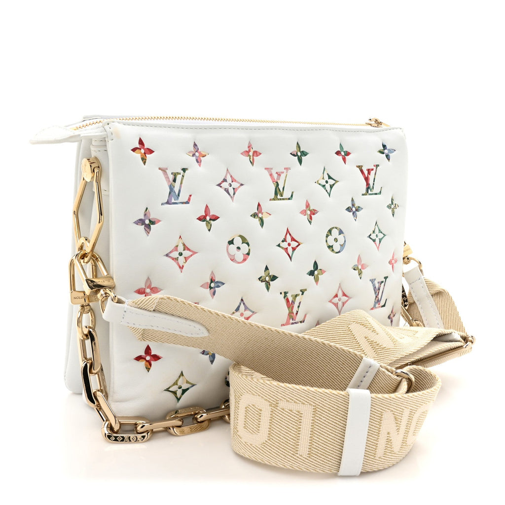 Lambskin Embossed Monogram LV Garden Coussin PM Cream
