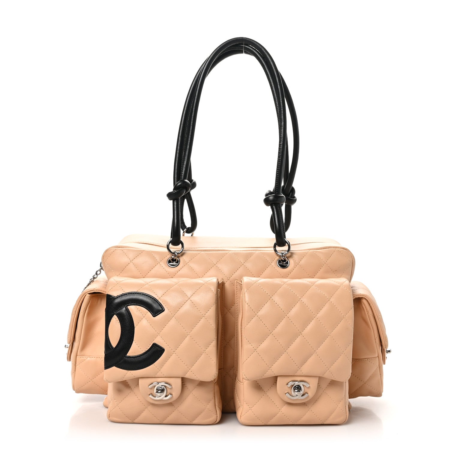 Calfskin Quilted Large Cambon Multipocket Reporter Beige Black