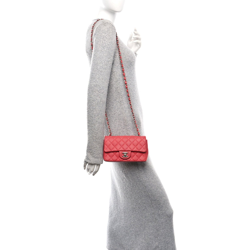 Caviar Quilted Mini Rectangular Flap Dark Pink