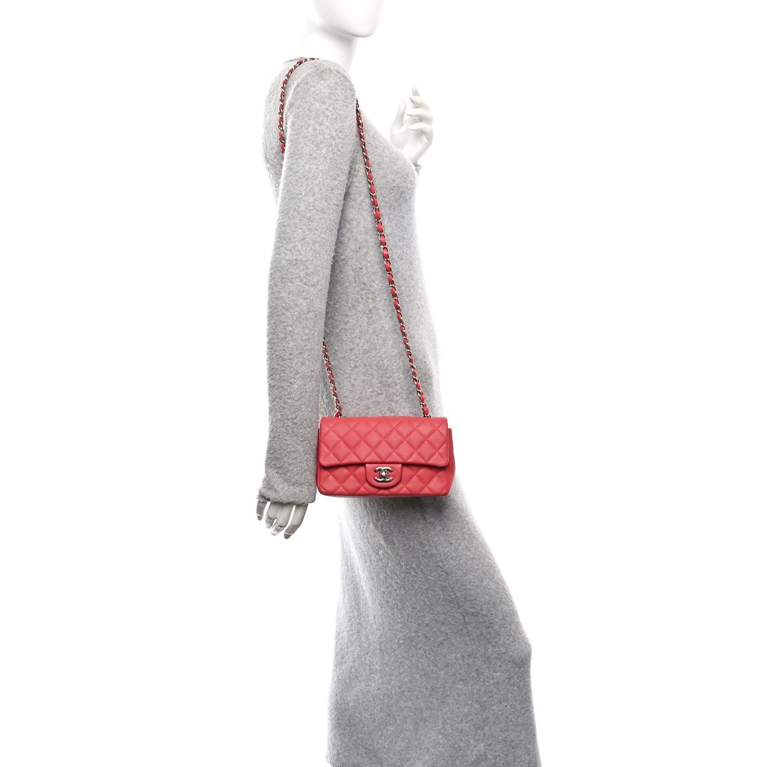 Caviar Quilted Mini Rectangular Flap Dark Pink