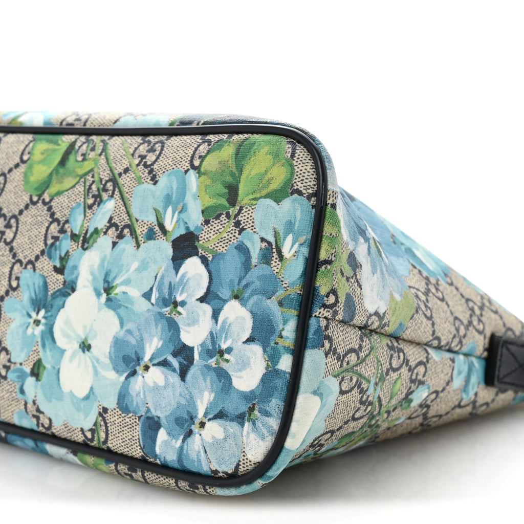 GG Supreme Monogram Blooms Small Zippered Tote Blue