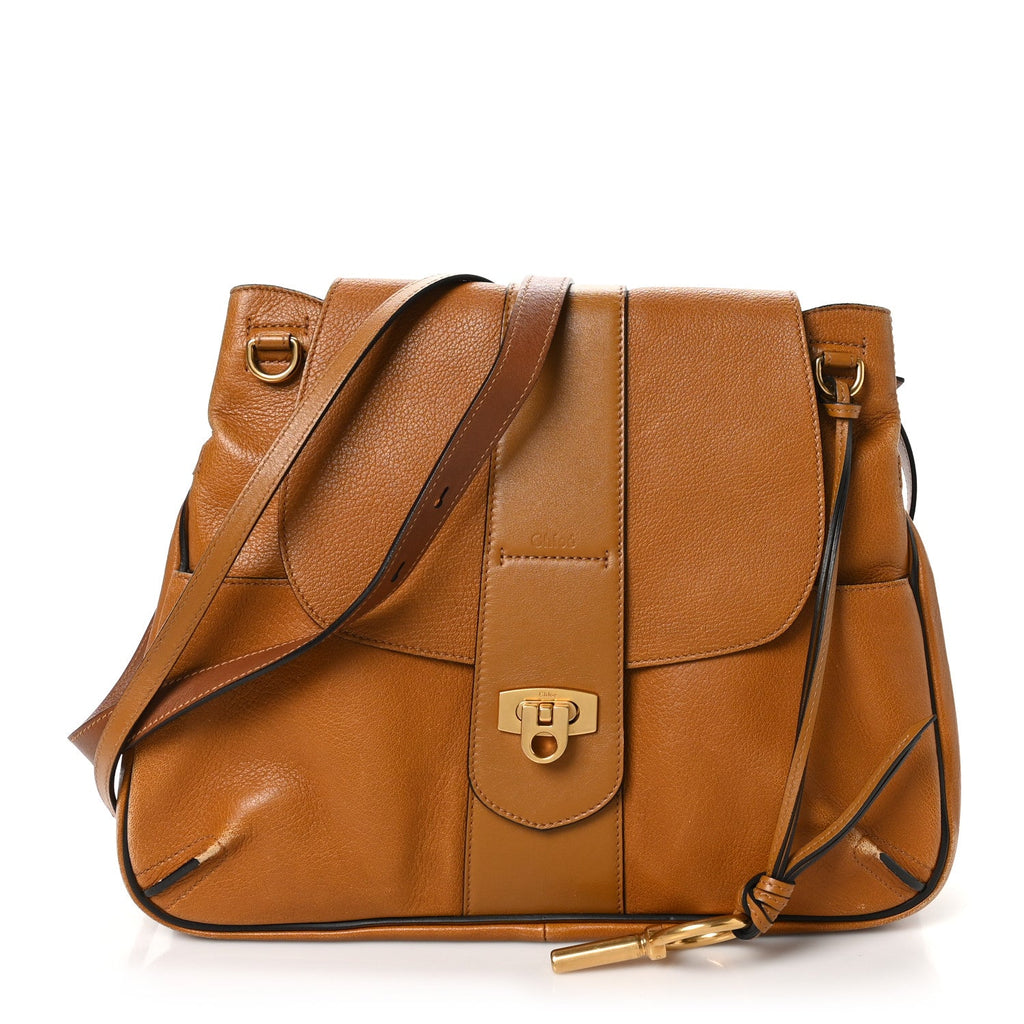 Grained Lambskin Medium Lexa Shoulder Bag Mustard Brown