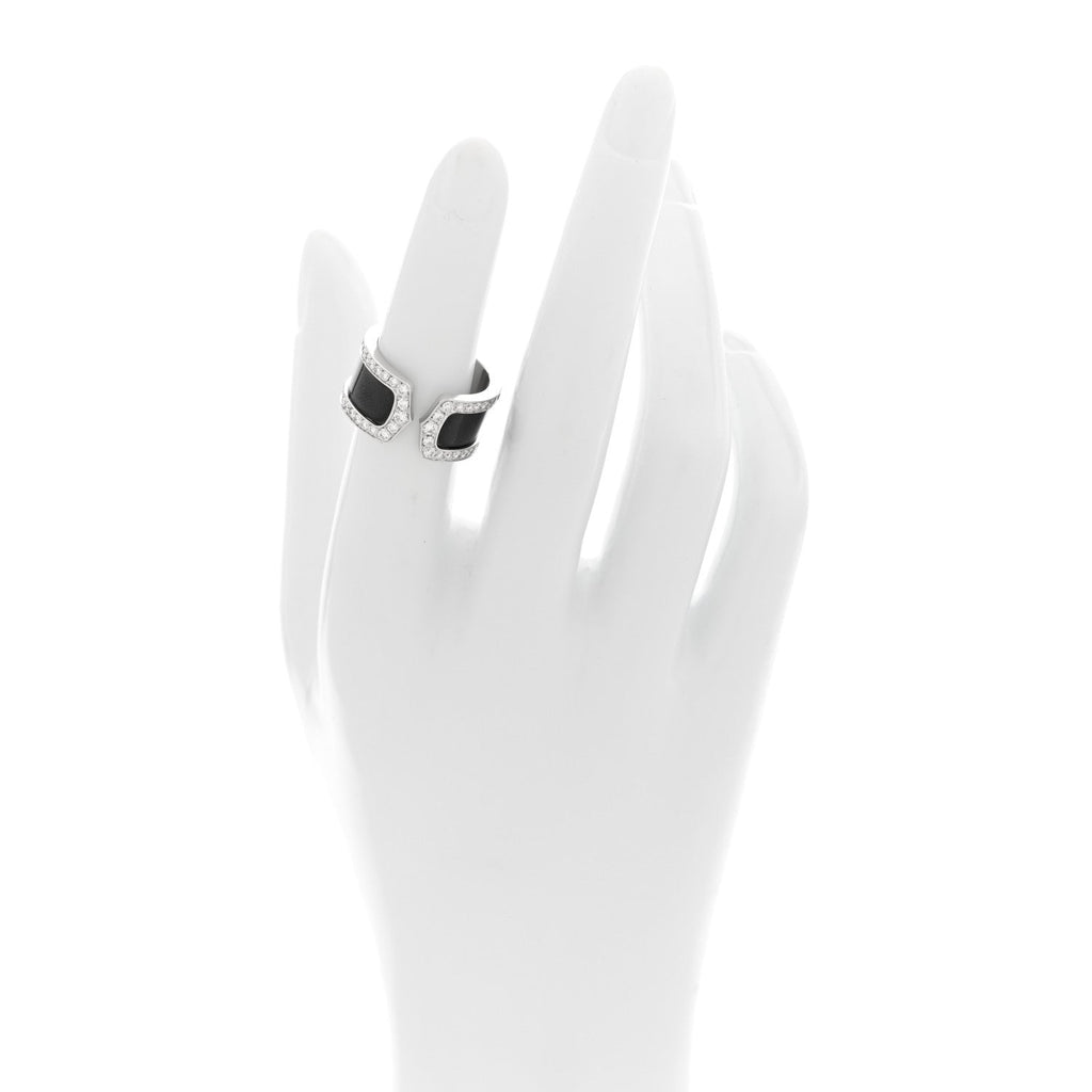 18K White Gold Enamel Diamond 10mm Logo De Cartier Ring 51 5.75 Black