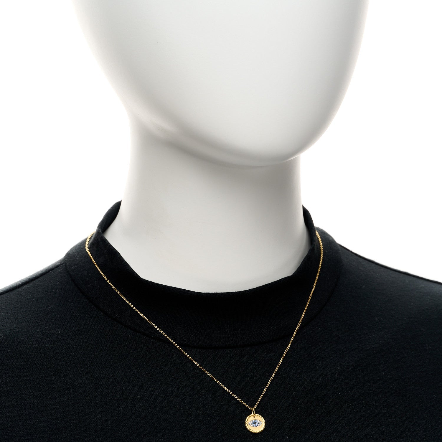 18K Yellow Gold Blue Sapphire Diamond Evil Eye Necklace