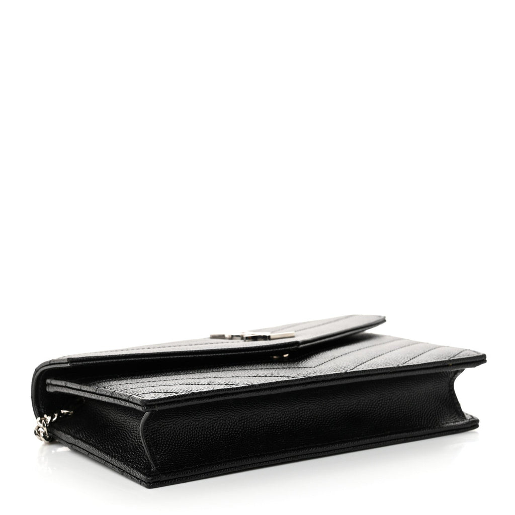 Grain De Poudre Matelasse Chevron Monogram Envelope Chain Wallet Black