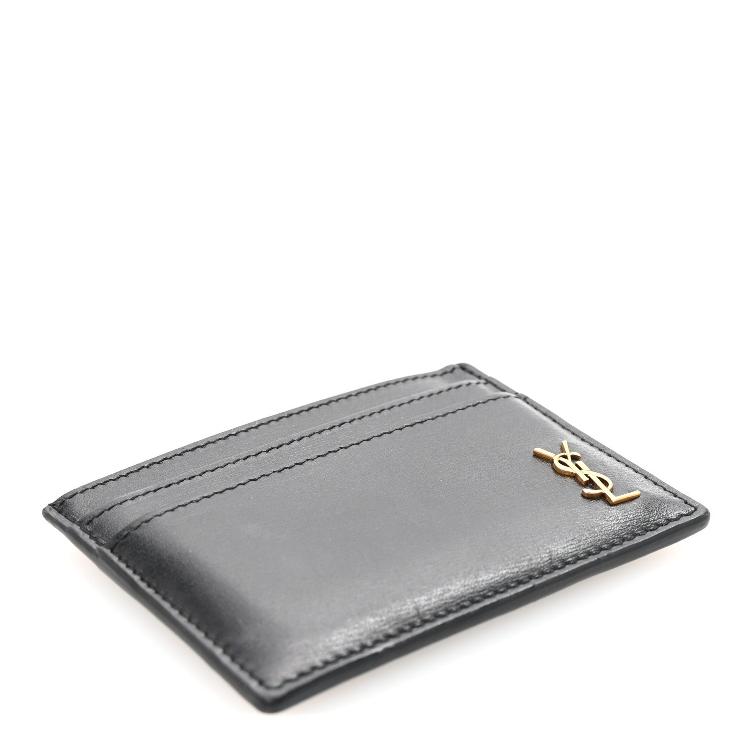 Calfskin Tiny Cassandre Credit Card Case Black