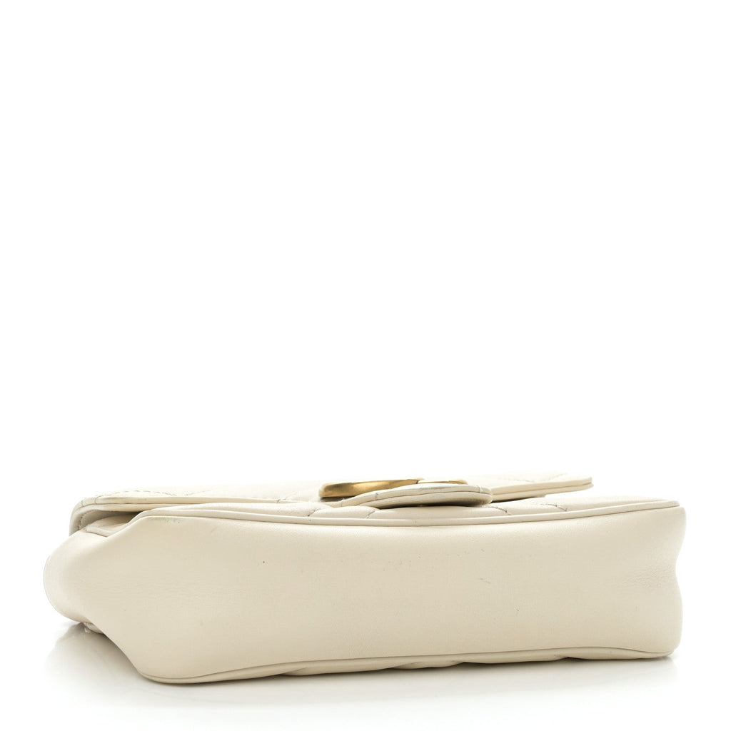 Calfskin Matelasse Super Mini GG Marmont Shoulder Bag White