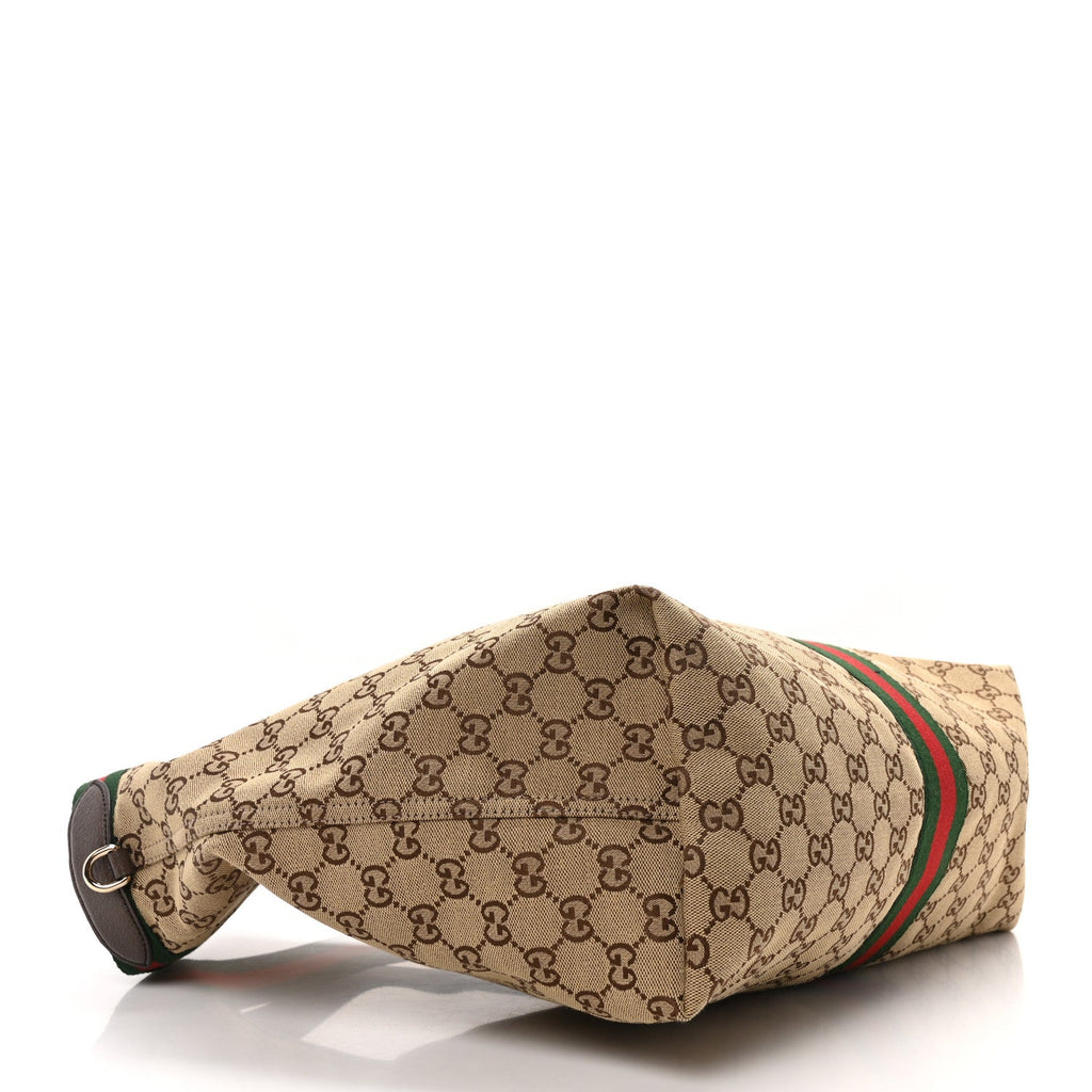 GG Supreme Monogram Web Large Giglio Tote Bag Beige Dark Brown