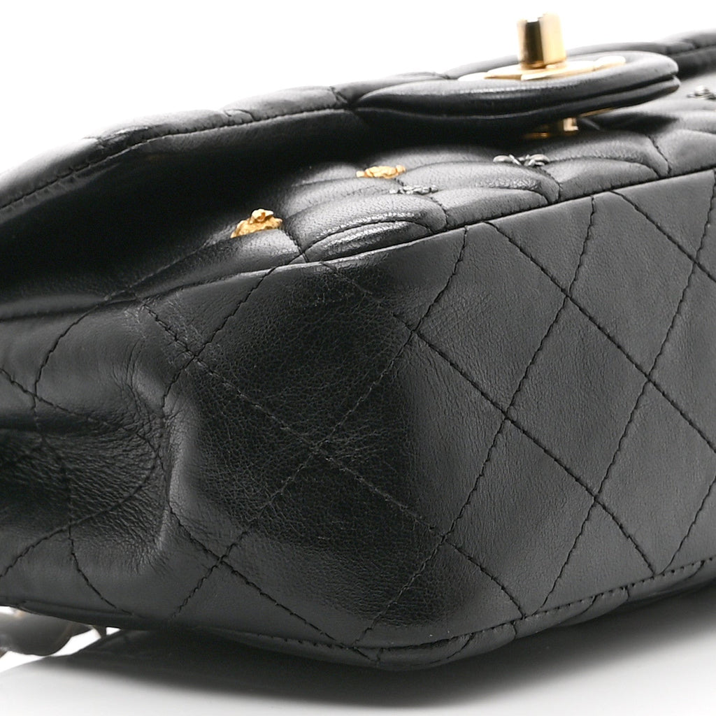 Lambskin Quilted Studded Mini Rectangular Flap Black