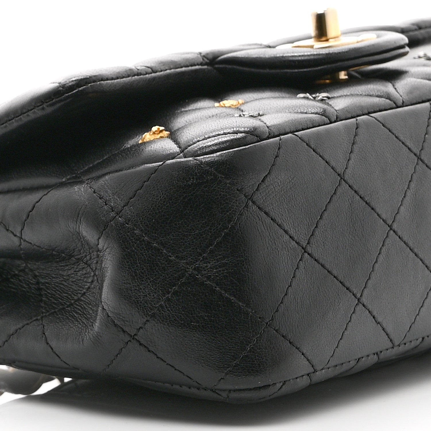 Lambskin Quilted Studded Mini Rectangular Flap Black