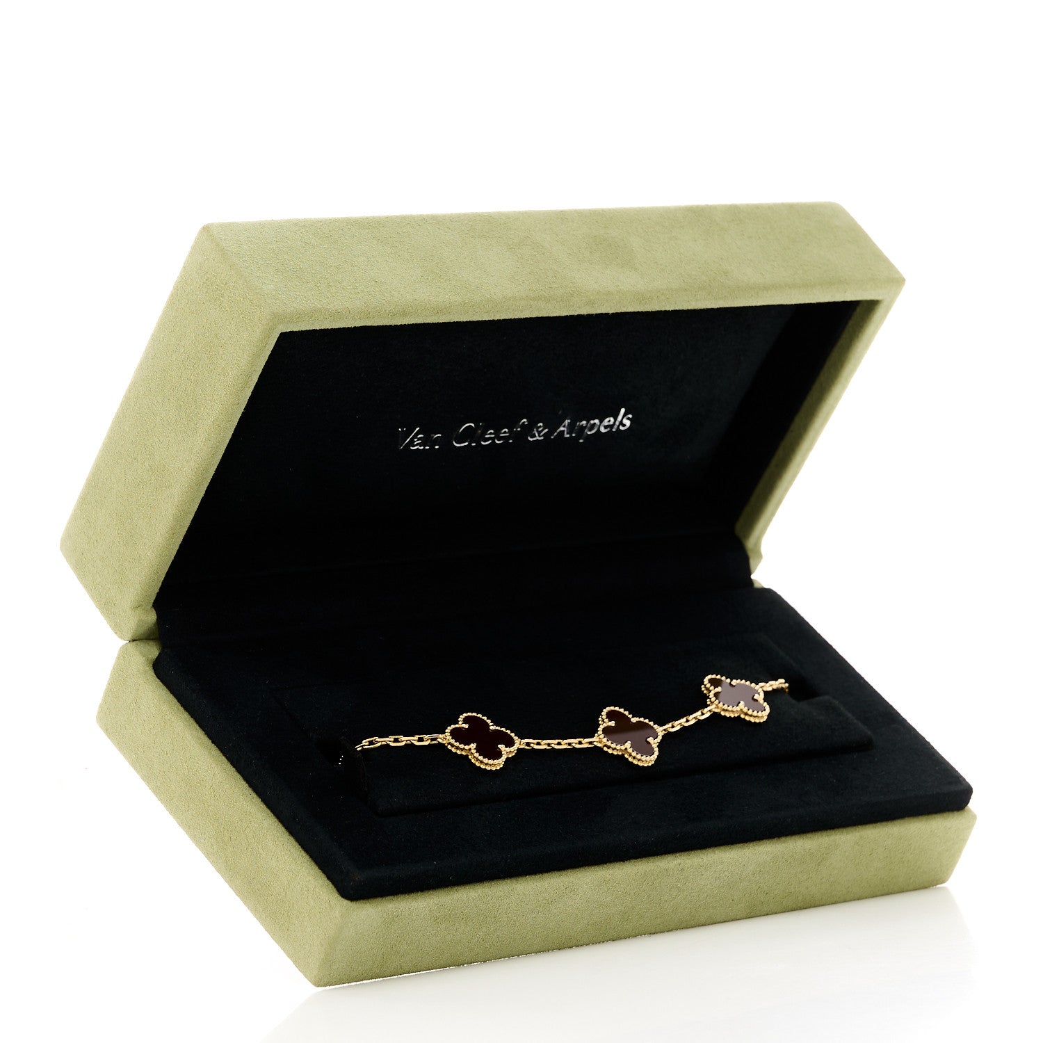 18K Yellow Gold Carnelian 5 Motifs Vintage Alhambra Bracelet