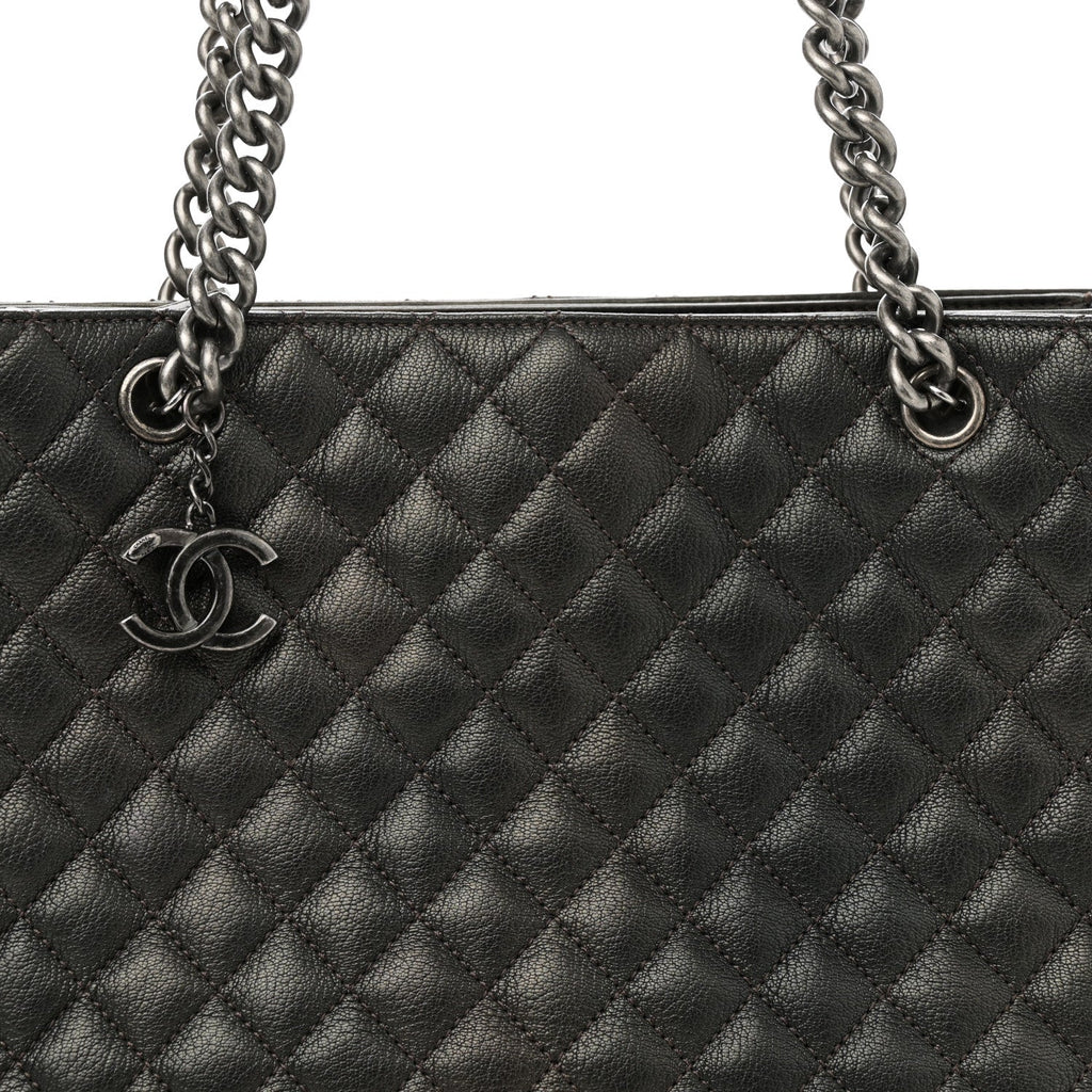 Metallic Goatskin Quilted Medium Rock In Rome Tote Charcoal