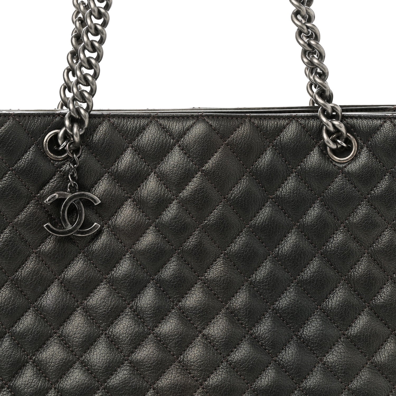 Metallic Goatskin Quilted Medium Rock In Rome Tote Charcoal