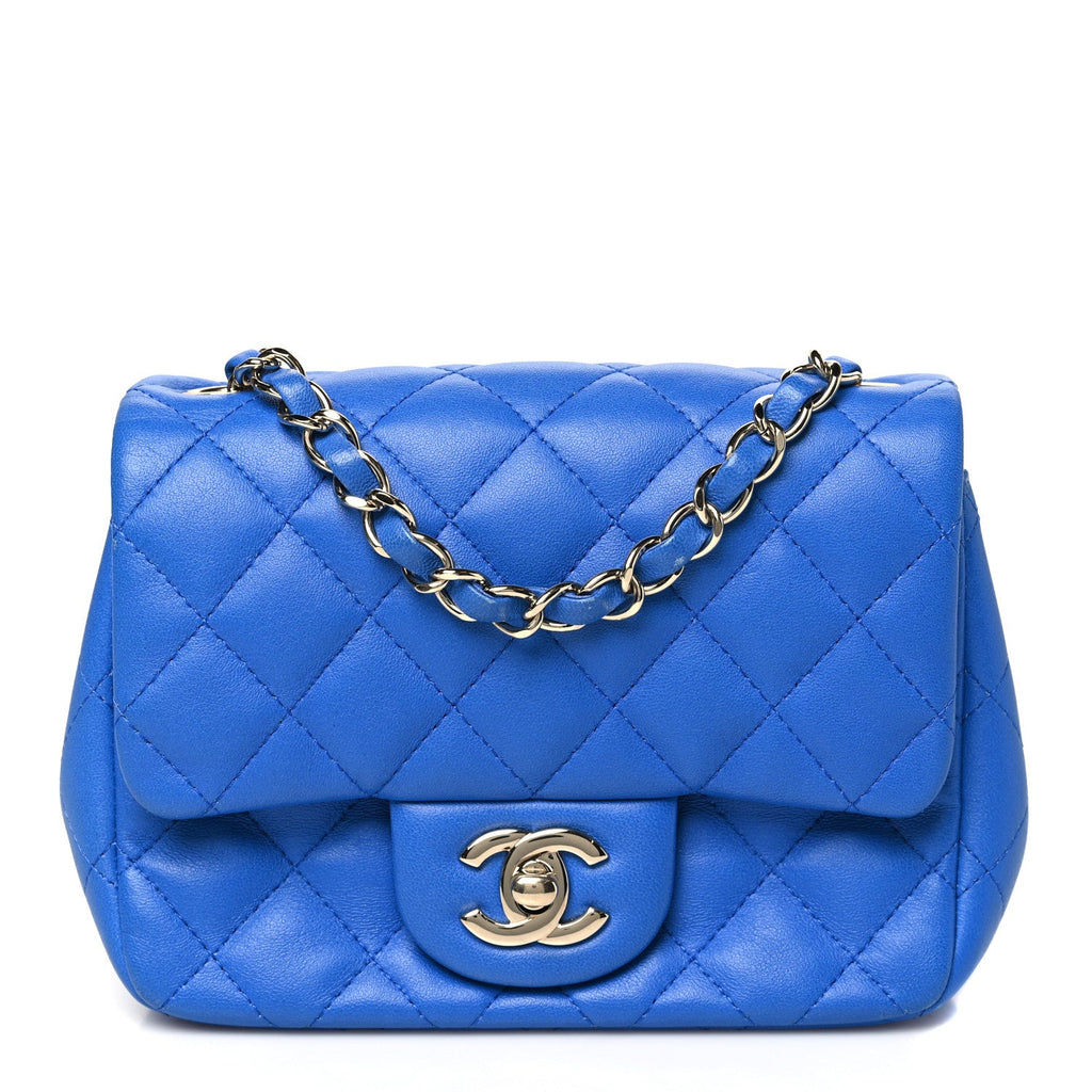 Lambskin Chevron Quilted Mini Square Flap Blue