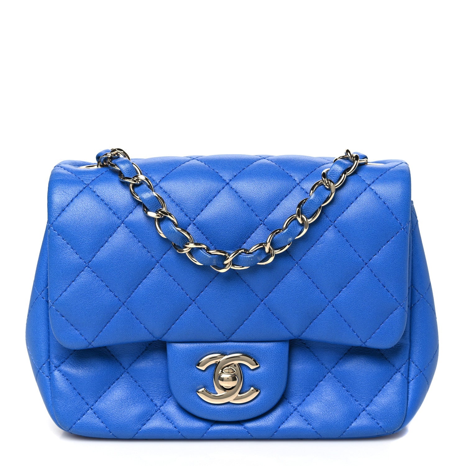 Lambskin Chevron Quilted Mini Square Flap Blue