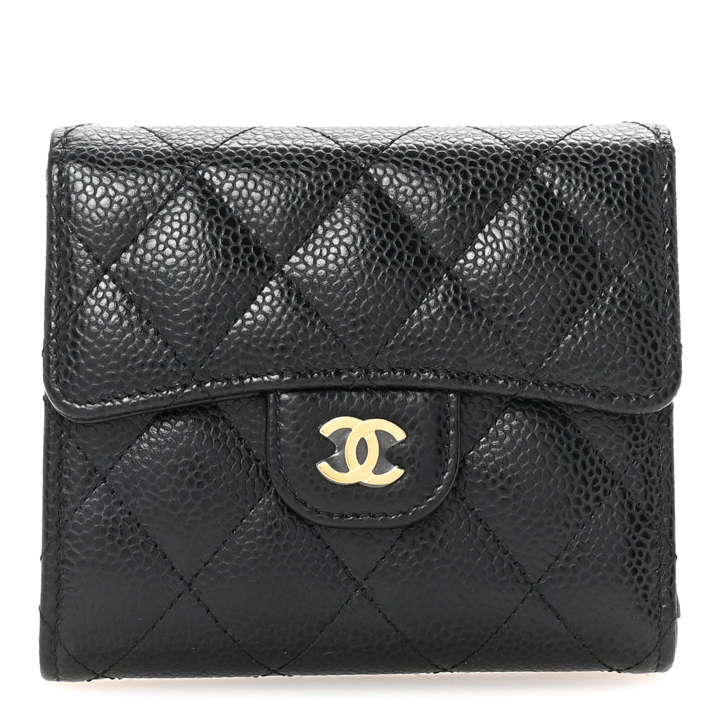 Caviar Quilted Compact Flap Wallet Black