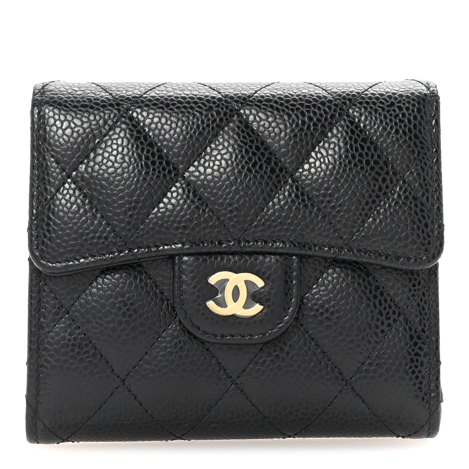 Caviar Quilted Compact Flap Wallet Black