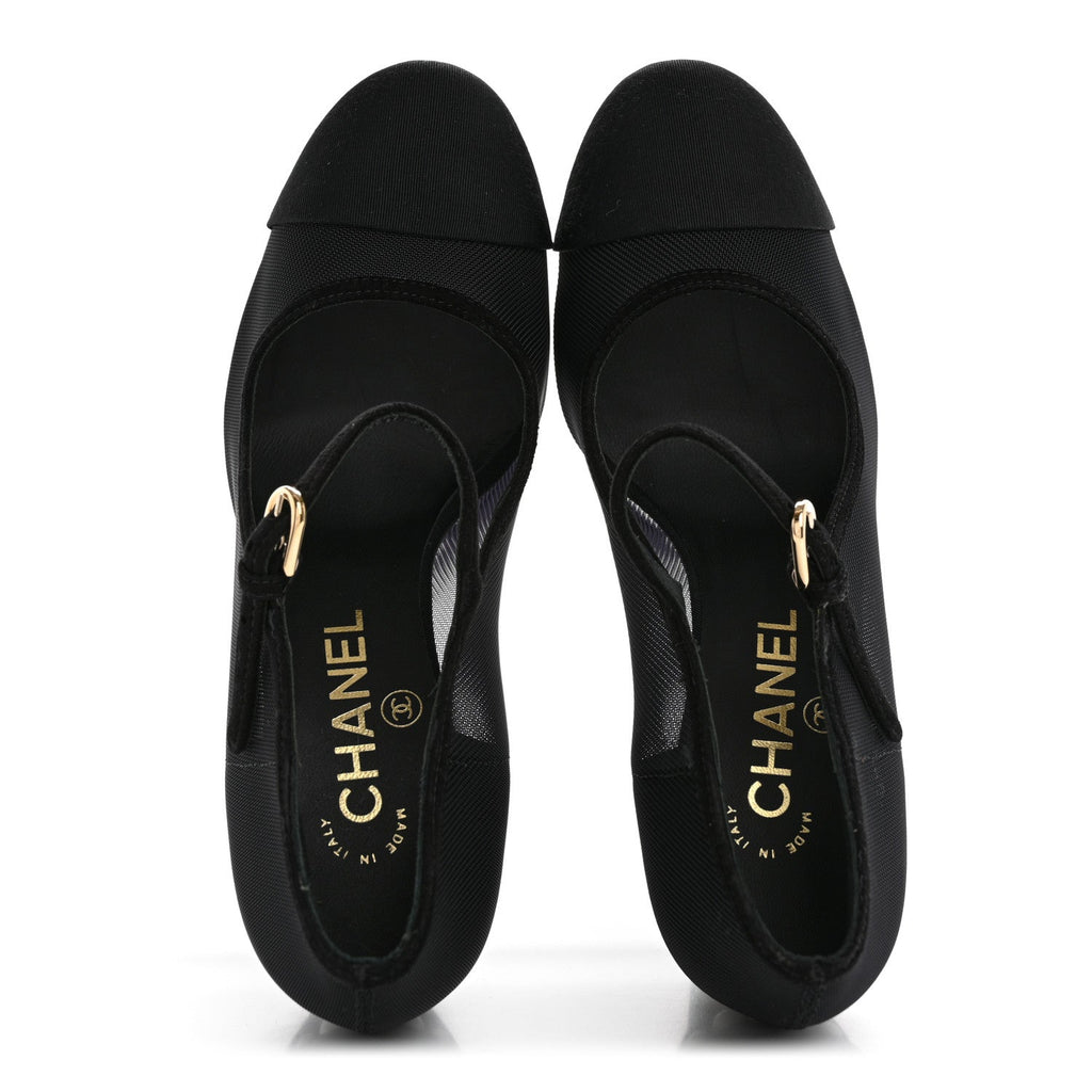 Mesh Suede Grosgrain Pearls Cap Toe Mary Jane Pumps  37.5 Black