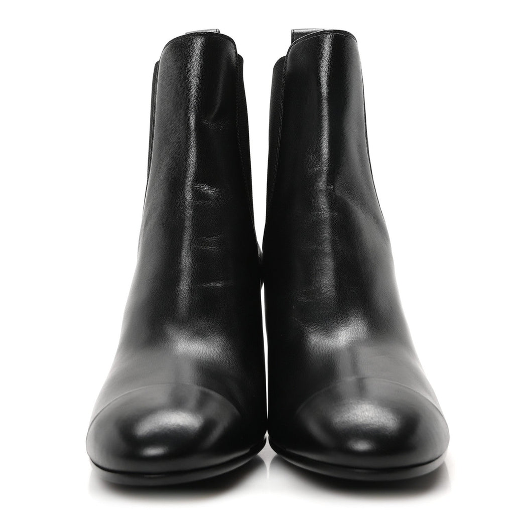 Lambskin Cap Toe CC Short Ankle Boots 40 Black