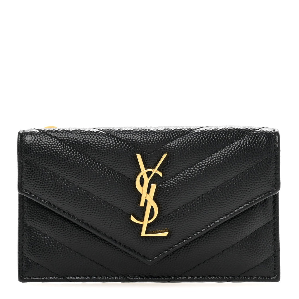 Grain De Poudre Matelasse Chevron Monogram Compact Wallet Black