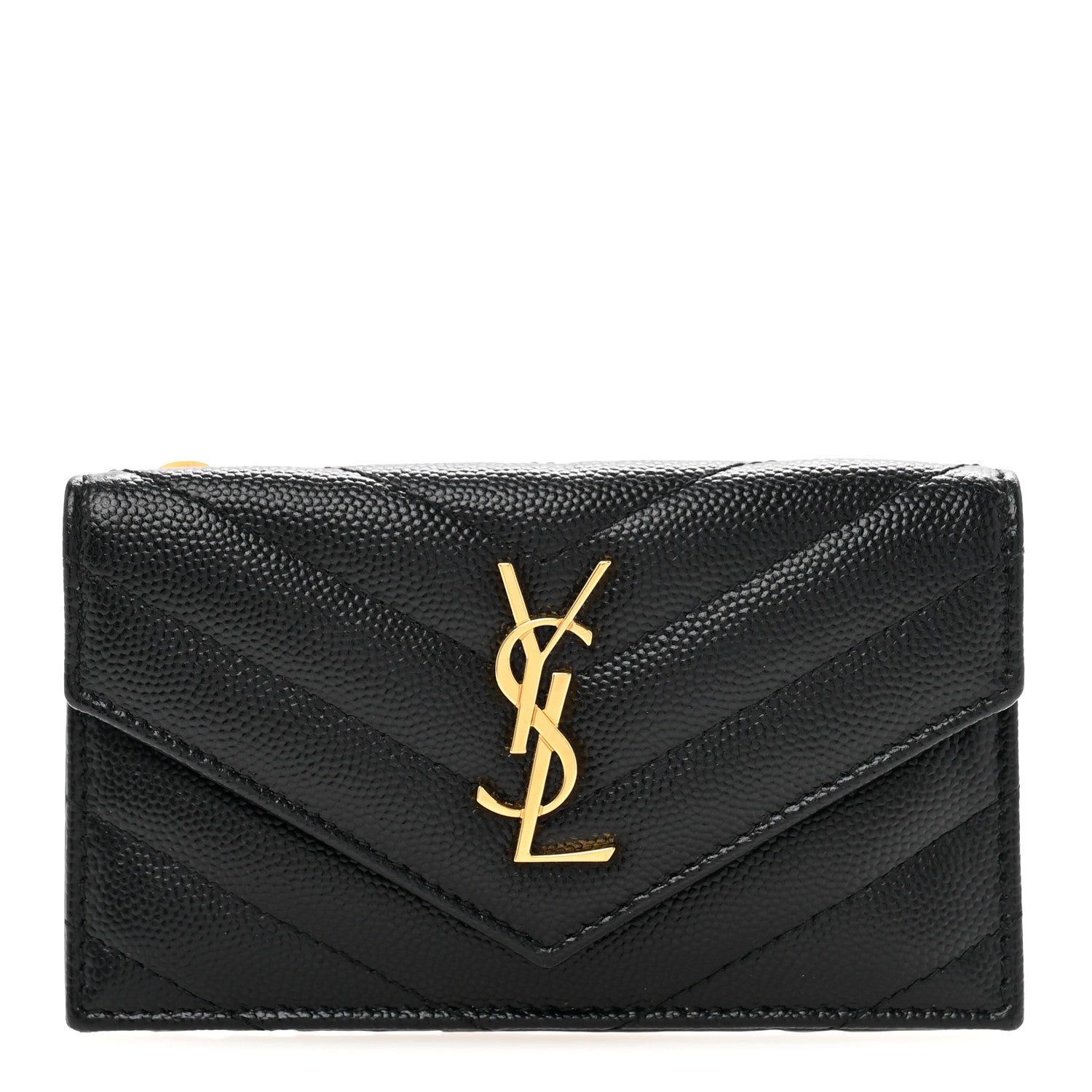 Grain De Poudre Matelasse Chevron Monogram Compact Wallet Black