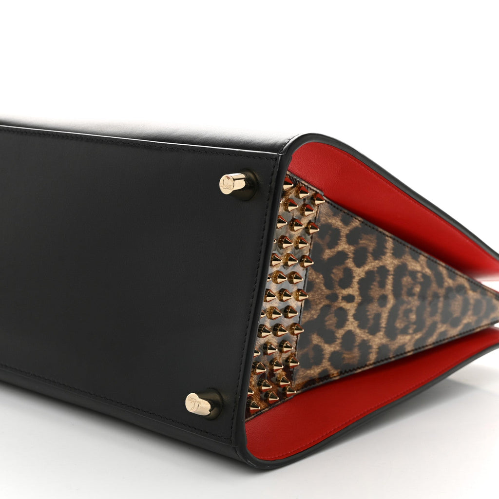 Calfskin Patent Leopard Spiked Large Paloma Black