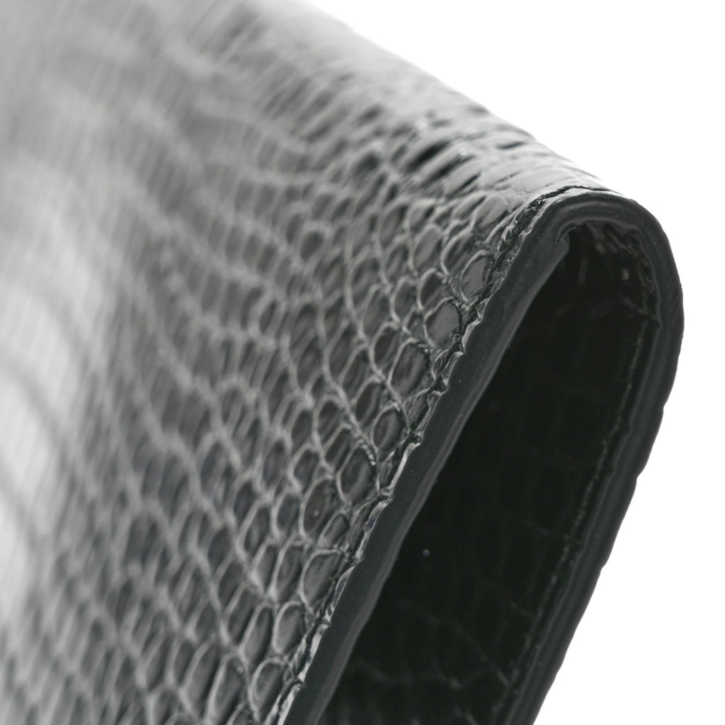 Calfskin Crocodile Embossed Uptown Monogram Clutch Dark Green