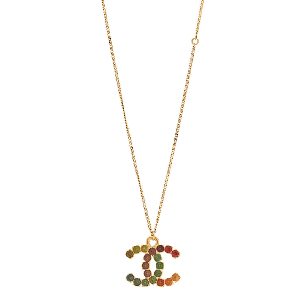 Crystal CC Pendant Necklace Gold Multicolor
