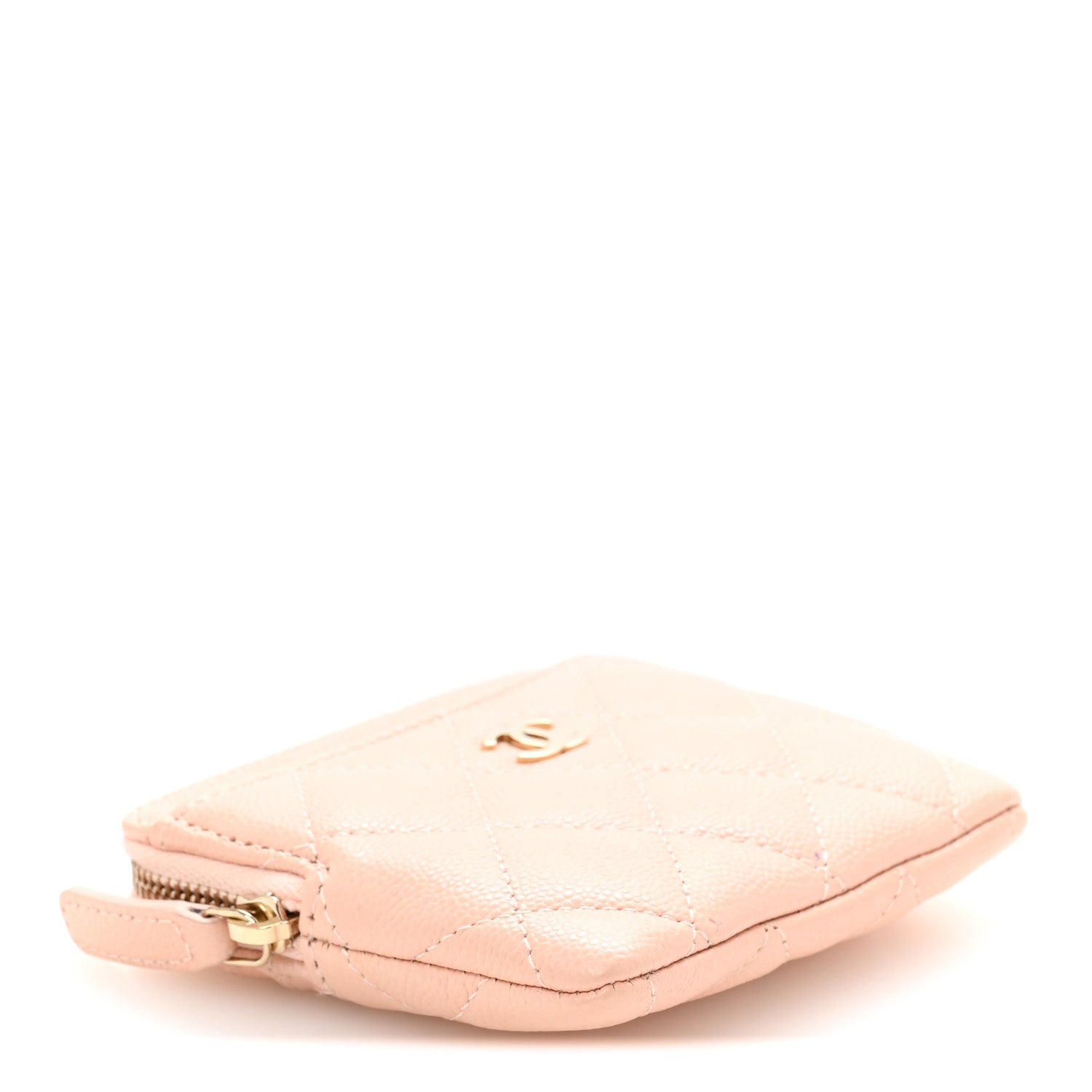 Caviar Quilted Zip Card Holder Wallet Light Pink