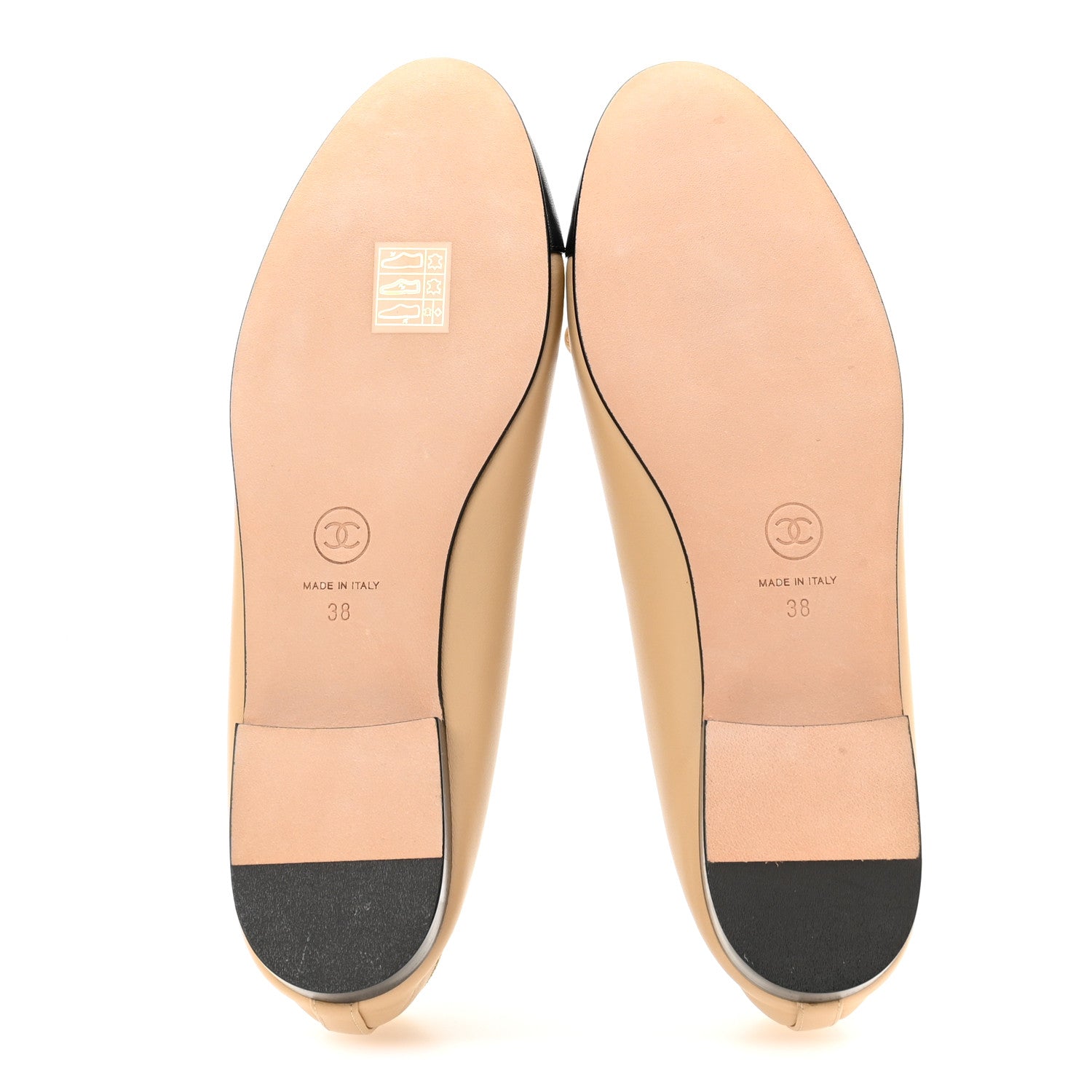 Lambskin Cap Toe CC Ballerina Flats 38 Beige Black