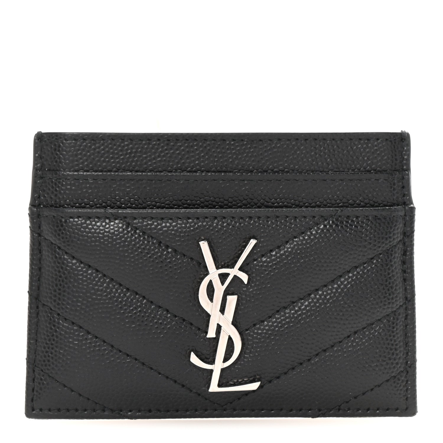 Grain De Poudre Matelasse Chevron Monogram Credit Card Case Black