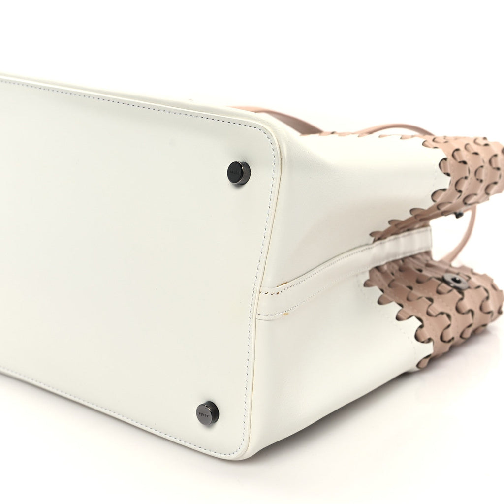 Calfskin Laser Cut Tote Nude White