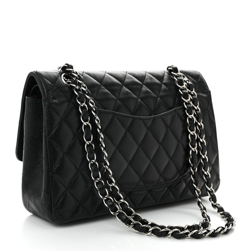 Caviar Quilted Medium Double Flap Black